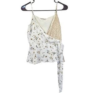 Paper Crane Size Medium M White Floral Tie Top Cottage Core Summer Festival